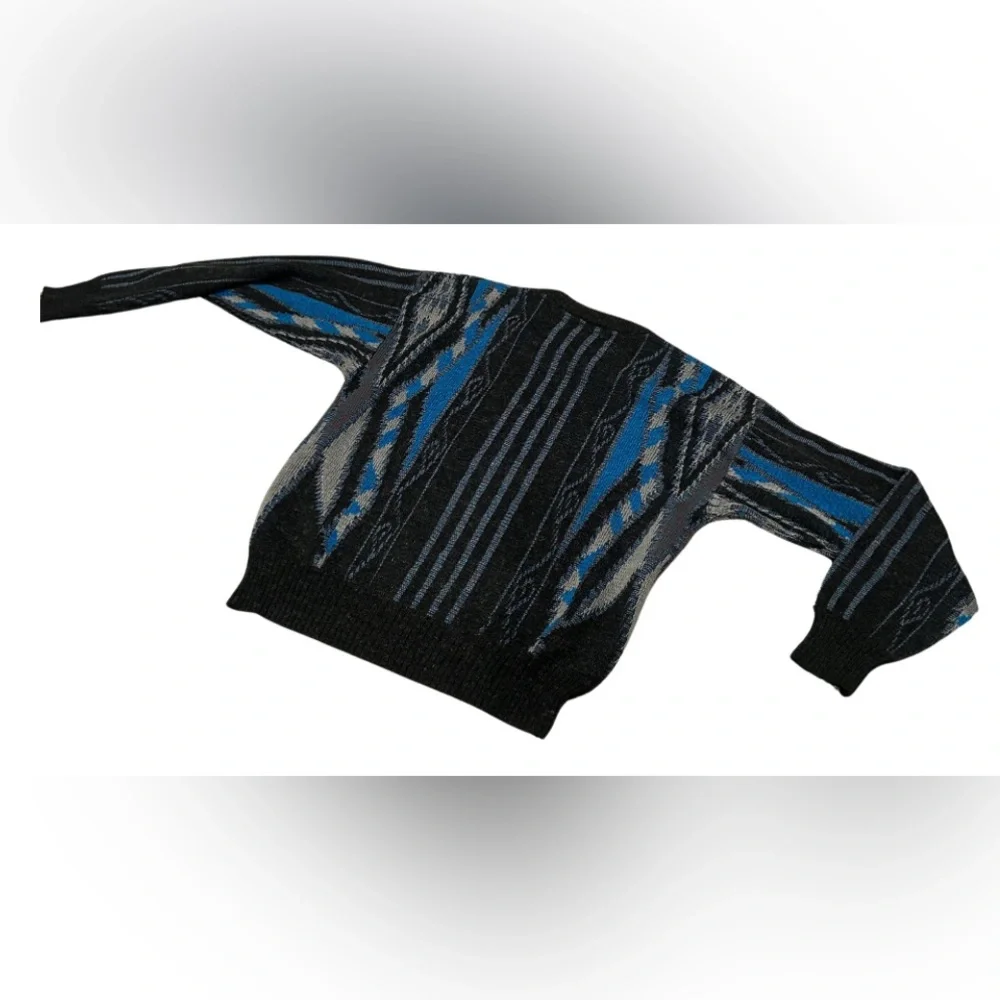 Vintage Michael Gerald Wool Blend Patterned Crew Sweater | Blue/Grey | Size L